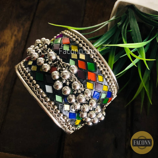 LARQ JEWELS Fashion Oxidized Silver Plated Multicolor Crystal Stylish Bracelet For Women