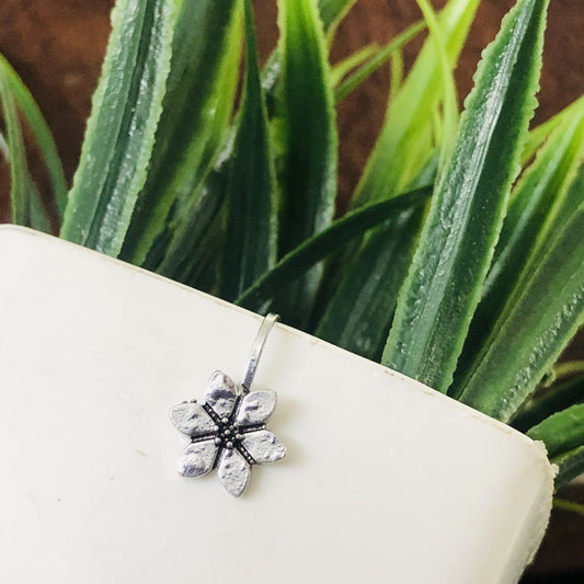 Larq Jewels Oxidised Silver-Toned Tribal Round Shape Clip-On Nosepin