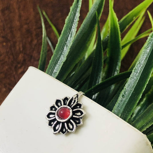 Larq Jewels Beautiful Classic Red Stone Silver Oxidized Non Piercing Nose Pin
