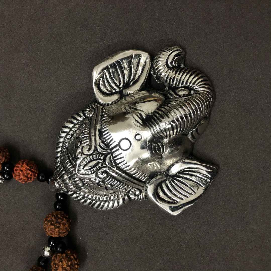 LARQ JEWELS Lord Ganesha Big Size Rudraksh Silver Oxidized Necklace