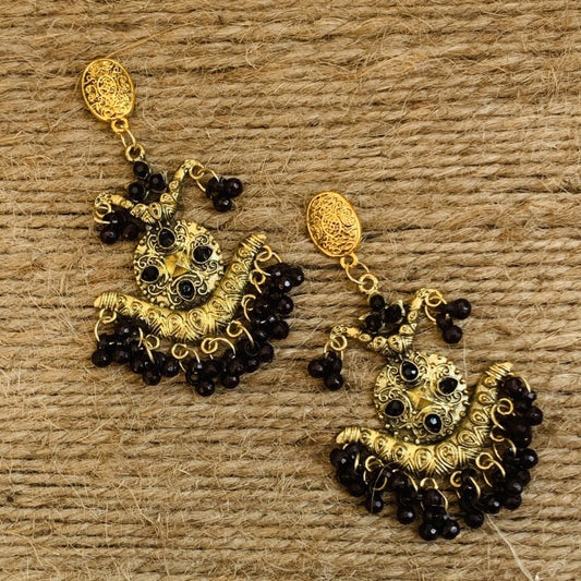 Golden Oxidized Black Bead Earring