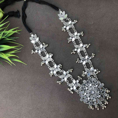 LARQ JEWELS Afghani Boho Oxidised Silver Mirror Necklace