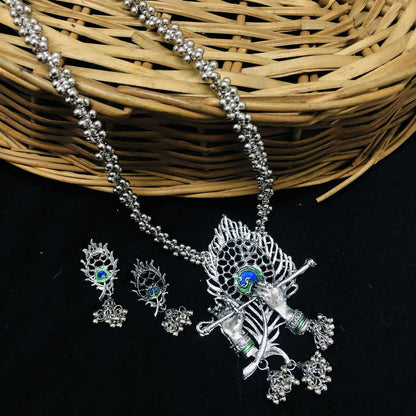 LARQ JEWELS Oxidized Silver Plated Radha Krishna Bansuri Necklace