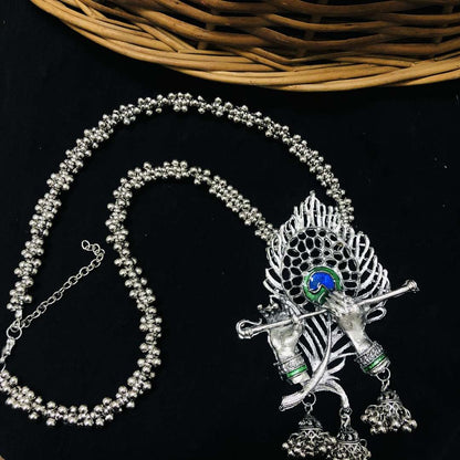 LARQ JEWELS Oxidized Silver Plated Radha Krishna Bansuri Necklace