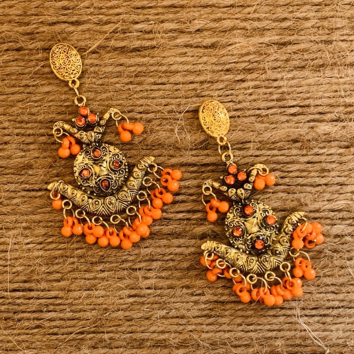 Golden Oxidized Orange Bead Earring