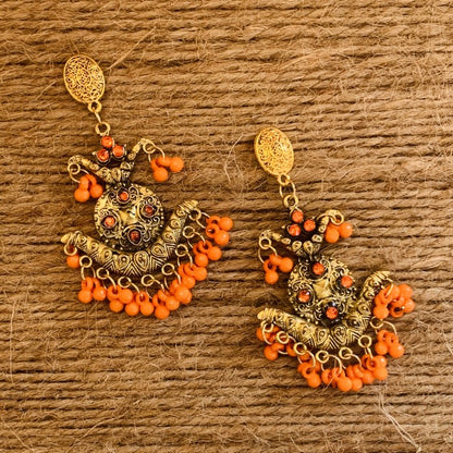 Golden Oxidized Orange Bead Earring