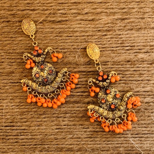Golden Oxidized Orange Bead Earring