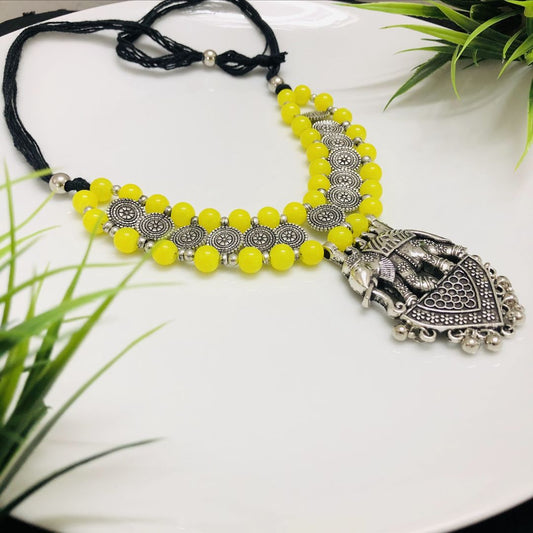 LARQ JEWELS Silver Beaded Bahubali Necklace
