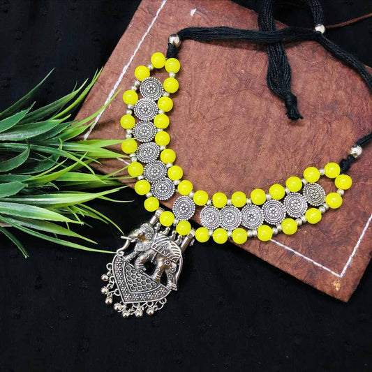 LARQ JEWELS Silver Beaded Bahubali Necklace