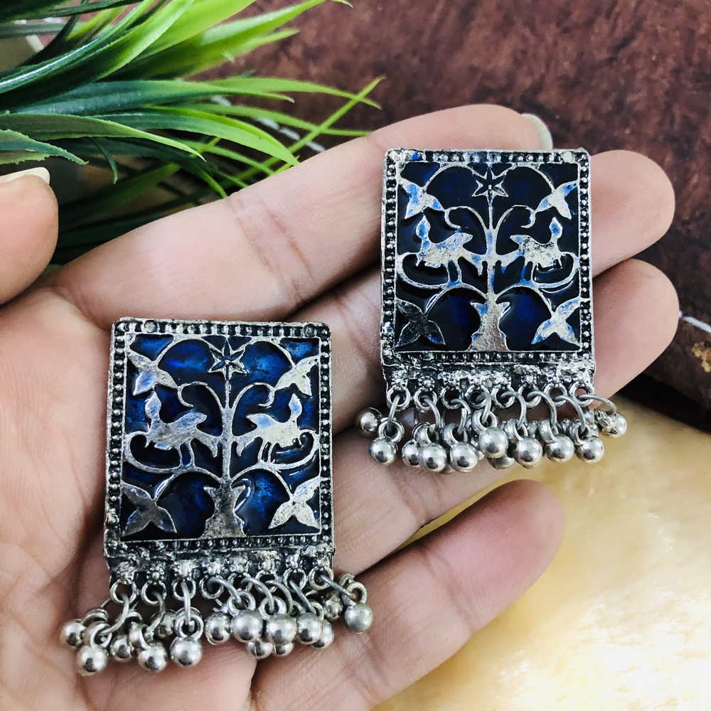 Larq Jewels Blue Non-precious Metal Alloy and Cubic Zirconia Jhumki Earrings for Women