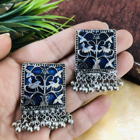 Larq Jewels Blue Non-precious Metal Alloy and Cubic Zirconia Jhumki Earrings for Women