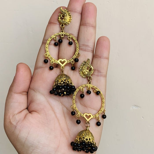 Golden Traditional Oxidized Black Bead Jhumki Earring