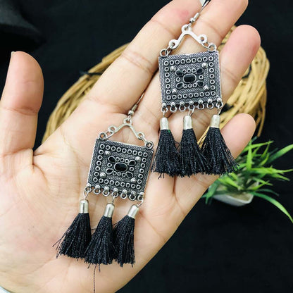 LARQ JEWELS Traditional Afghani Oxidised Silver Meena Choker- BLACK