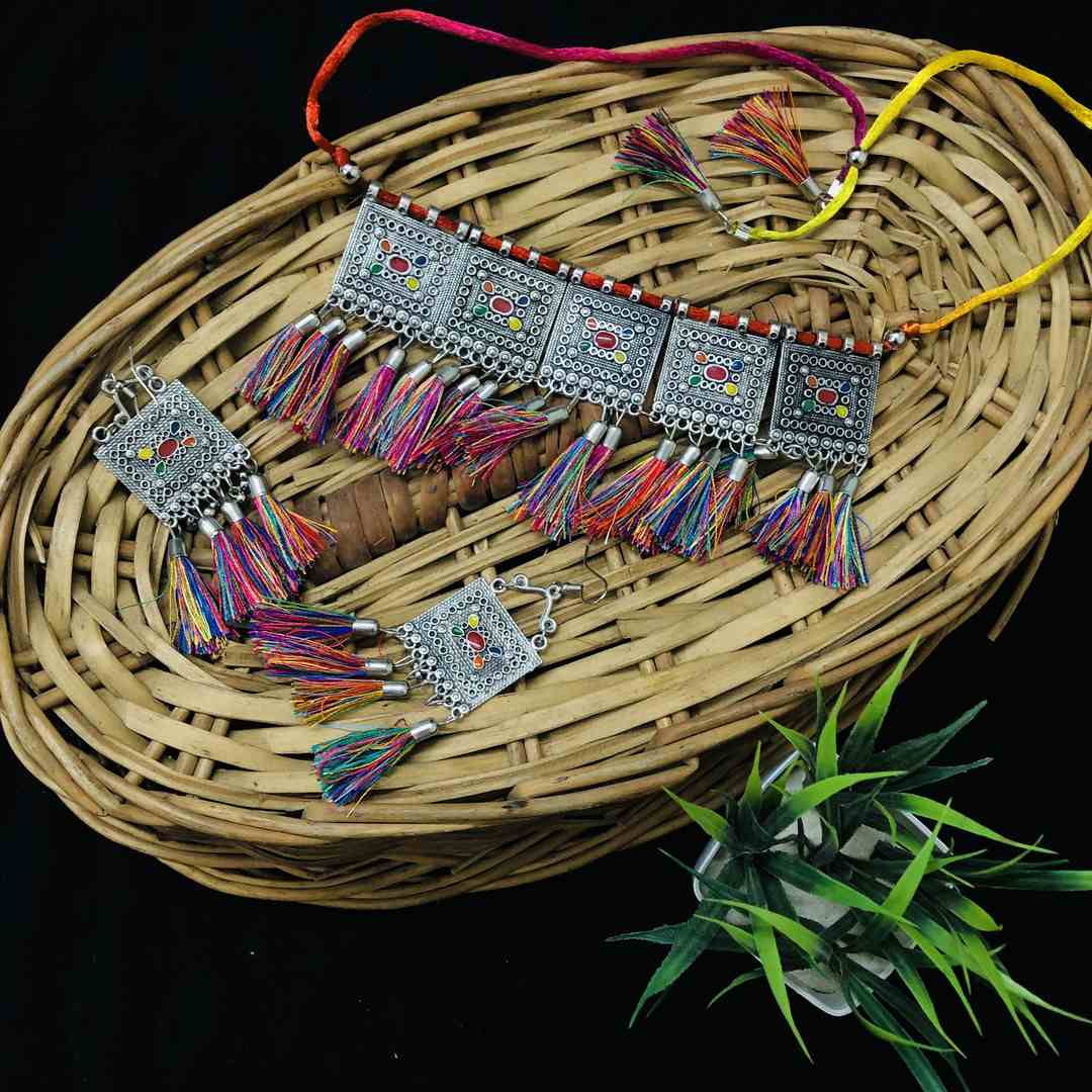 LARQ JEWELS Traditional Afghani Oxidised Meena Work Choker