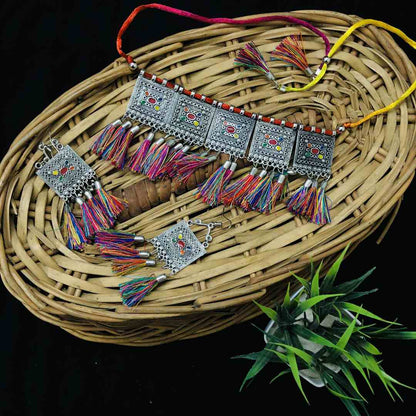 LARQ JEWELS Traditional Afghani Oxidised Meena Work Choker