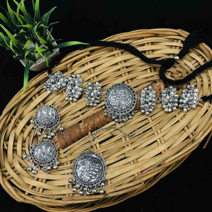 LARQ JEWELS Oxidised Silver Afghani Necklace Set