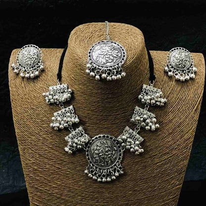 LARQ JEWELS Oxidised Silver Afghani Necklace Set