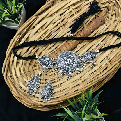 LARQ JEWELS Oxidized Silver Choker Earring Set for Women