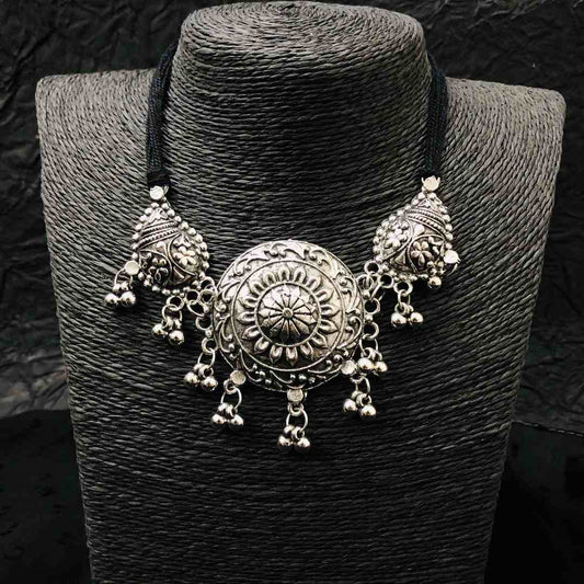 LARQ JEWELS Oxidized Silver Choker Earring Set for Women