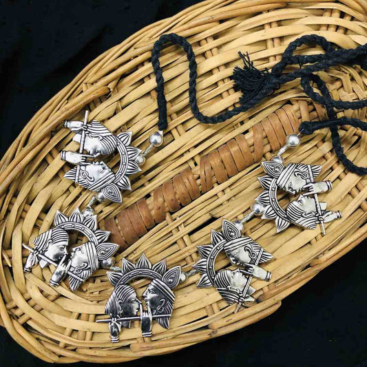 LARQ JEWELS German Silver Afghani Radha Krishna Temple Choker