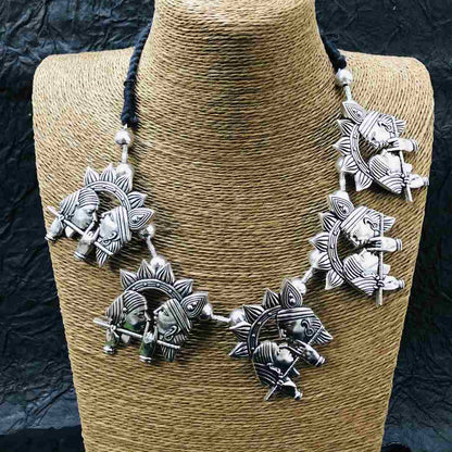 LARQ JEWELS German Silver Afghani Radha Krishna Temple Choker