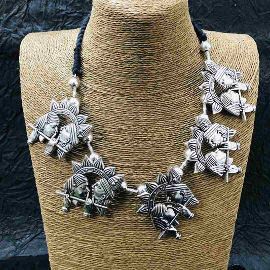 LARQ JEWELS German Silver Afghani Radha Krishna Temple Choker