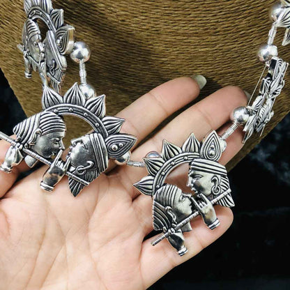 LARQ JEWELS German Silver Afghani Radha Krishna Temple Choker