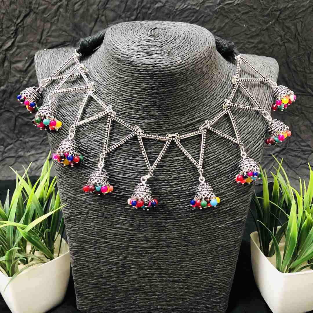 LARQ JEWELS German Silver Boho Designer Multi Choker