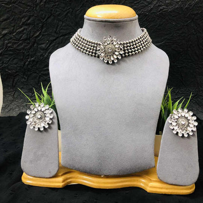 LARQ JEWELS Oxidized Silver  Crafted Traditional Choker Necklace