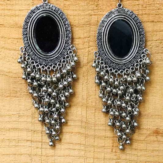 Silver Oxidized Metal Beads Mirror Earring