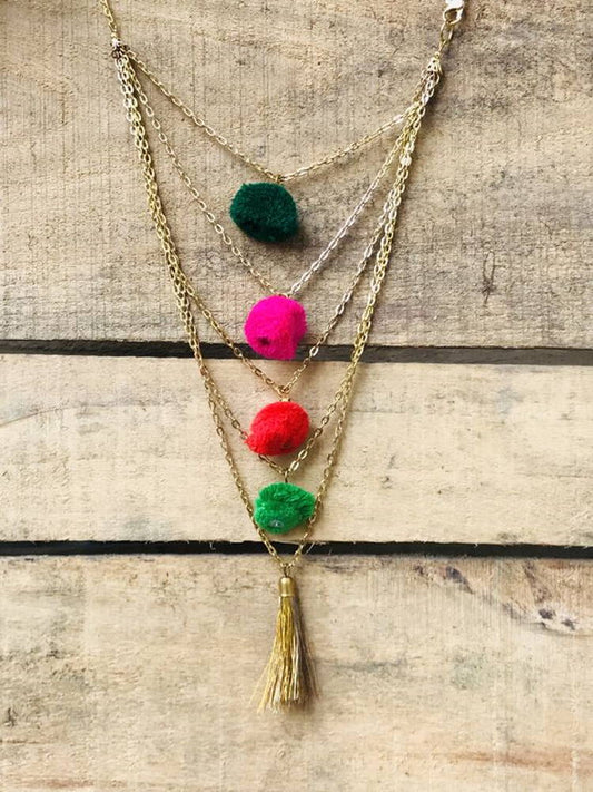 LARQ JEWELS MULTI LAYER COLORFUL TASSLE NECKLACE