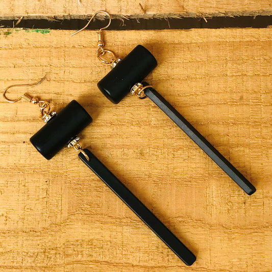 Quirky Hammer Like Black Drop Earrings