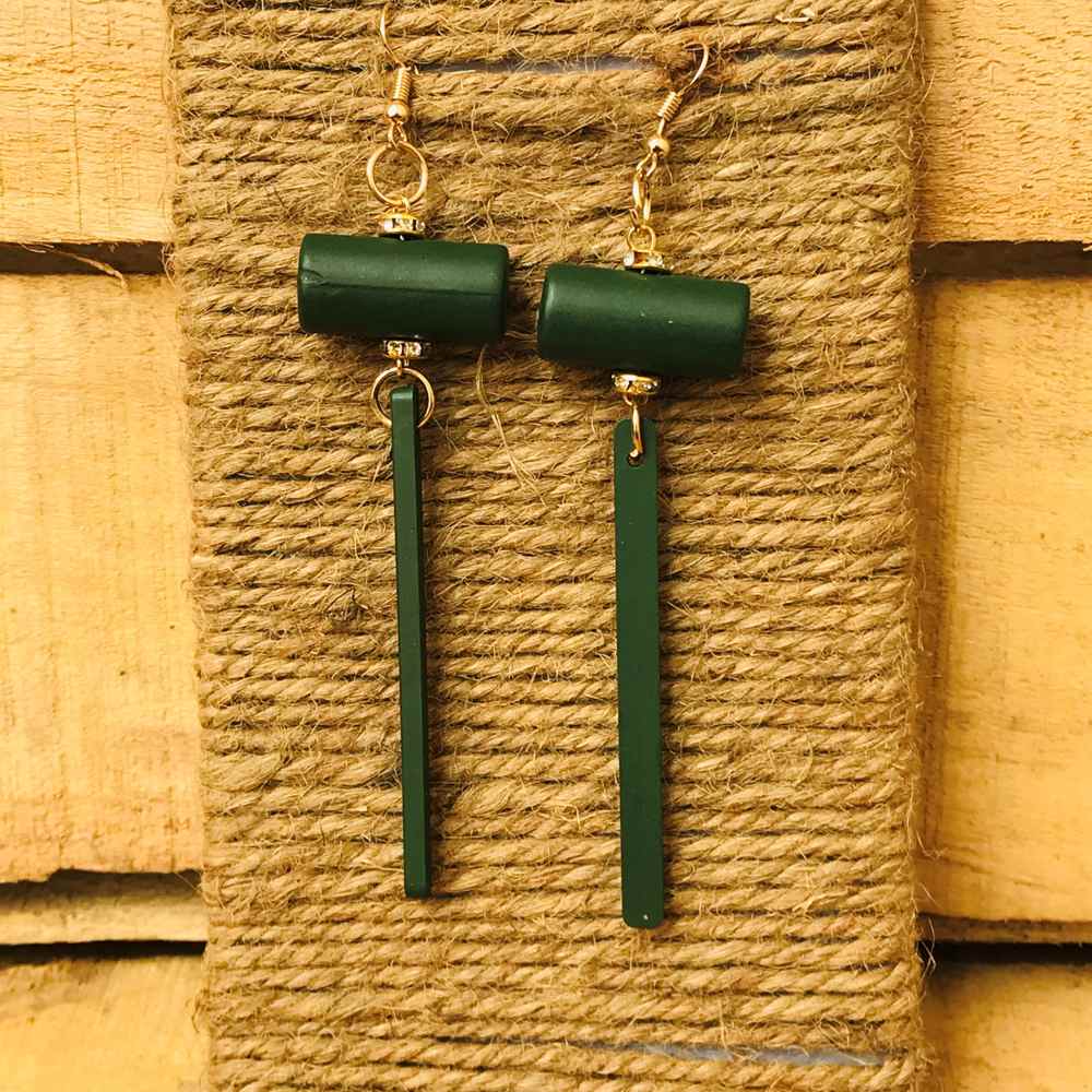 Quirky Hammer Like Green Drop Earrings