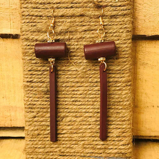 Quirky Hammer Like Red Drop Earrings