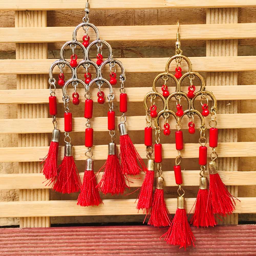 (Rusted slightly)Silver Plated Multi Layer Red Bead Earring