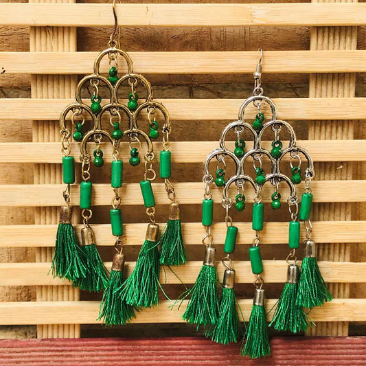 (Rusted slightly) Silver Plated Multi Layer Green Bead Earring