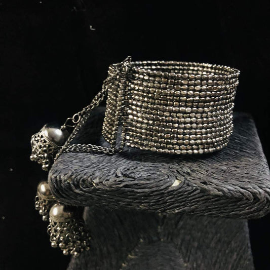 LARQ JEWELS Oxidized Silver Designer Traditional Hanging Free Size Bracelet