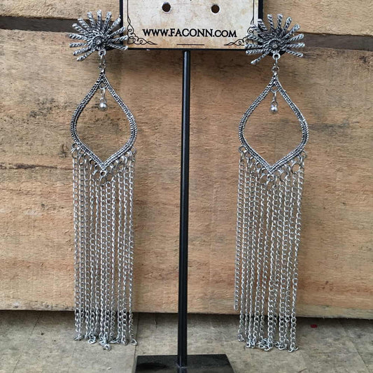 Stylish Silver Plated Multi Chain Long Earring