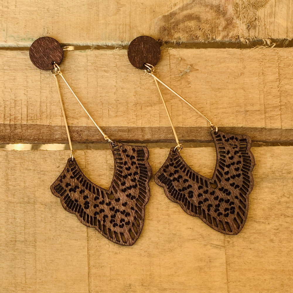 Brown Stylish wooden pattern Drop Earrings?