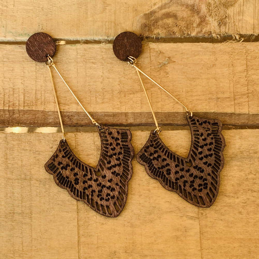 Brown Stylish wooden pattern Drop Earrings?
