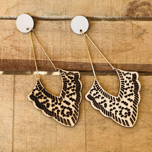 Off White Stylish wooden pattern Drop Earrings?